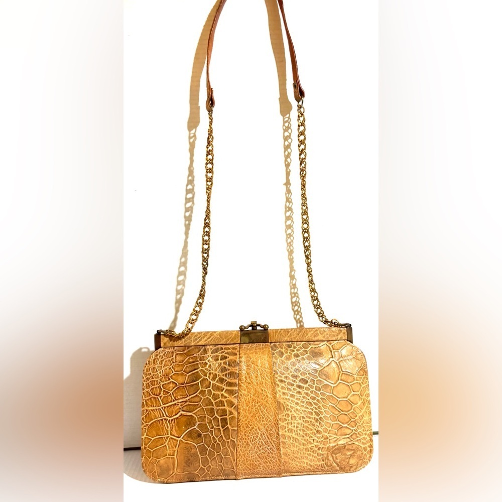 Elegant vintage handmade reptile Tan Crocodile crossbody Bag - Picture 5 of 9